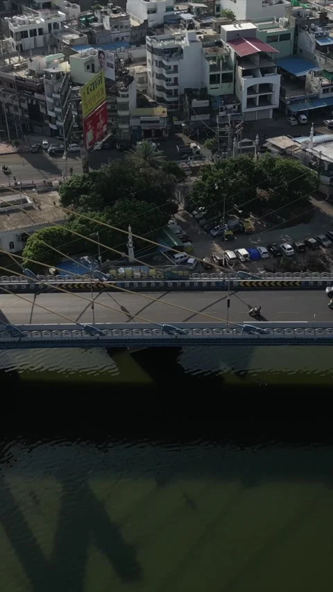Vertical Aerial View of Raja Bhoj Setu and Upper Lake Bhopal Stock-Footage 342576918