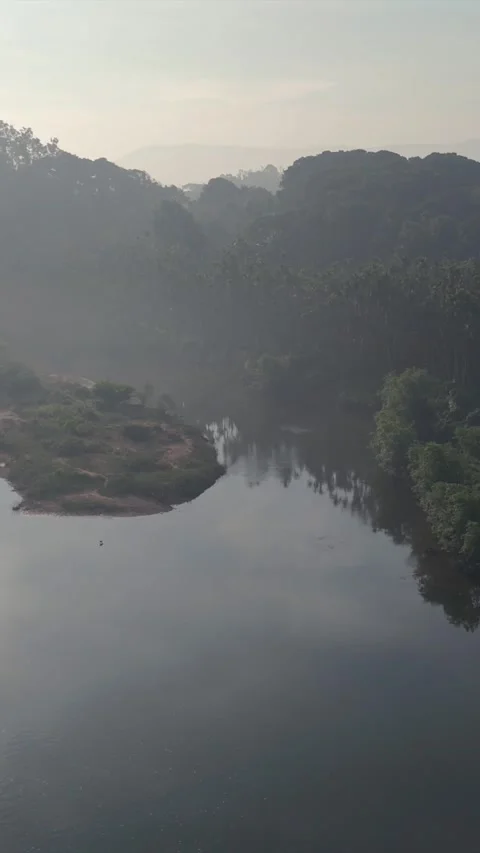 Vertical Aerial View of River and Forested Hills Near Pune Maharashtra Stock Footage 346755057