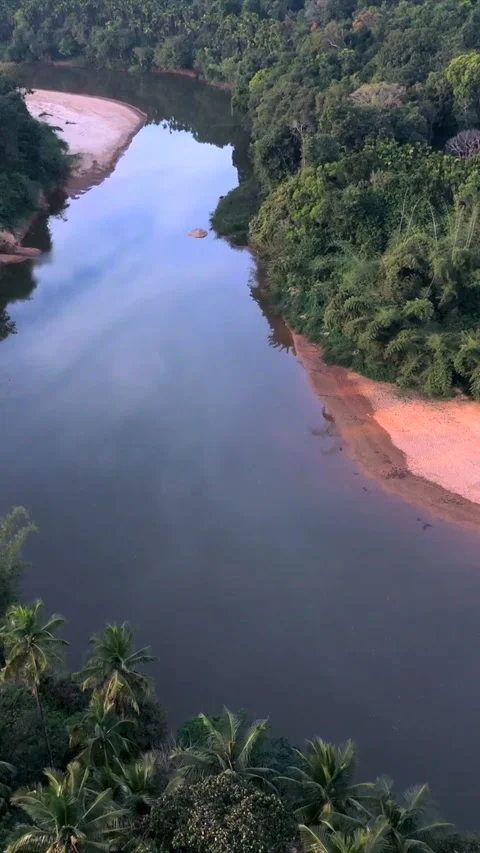 Vertical Aerial View of River and Forested Hills Near Pune Maharashtra Stock Footage 346755144