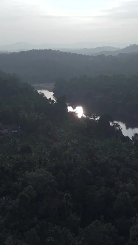 Vertical Aerial View of River and Forested Hills Near Pune Maharashtra Stock Footage 346755275