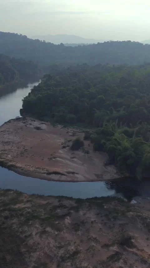 Vertical Aerial View of River and Forested Hills Near Pune Maharashtra Stock Footage 346755351