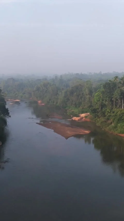 Vertical Aerial View of River and Forested Hills Near Pune Maharashtra Stock Footage 346755363