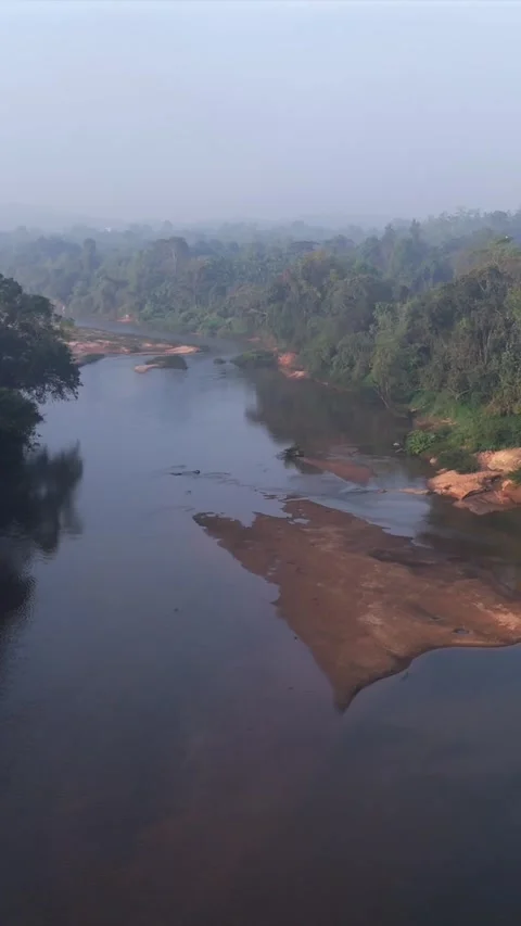 Vertical Aerial View of River and Forested Hills Near Pune Maharashtra Stock Footage 346755594