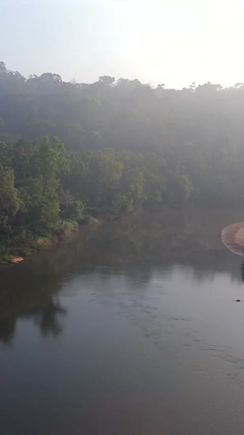 Vertical Aerial View of River and Forested Hills Near Pune Maharashtra Stock Footage 346755602