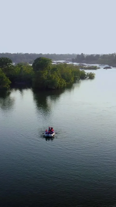 Vertical Aerial View of River Rafting in Betwa River Madhya Pradesh India Stock Footage 335681913