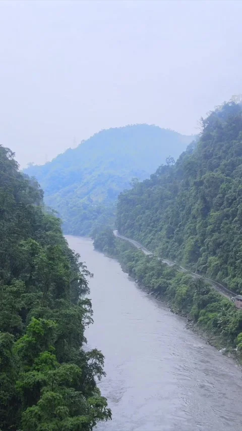Vertical Aerial View of River Valley in Arunachal Pradesh India Stock Footage 335504838