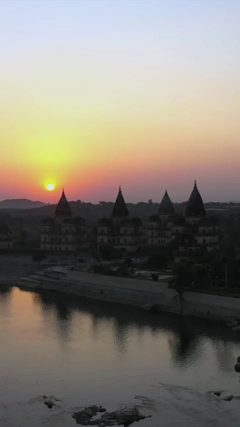 Vertical Aerial View of Royal Chhatris Orchha India Stock Footage 335681960