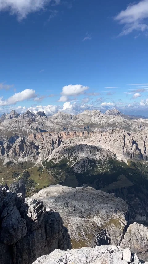 Vertical Aerial-Like View of Rugged Dolomite Peaks from Pisciadù Summit, Italy Stock Footage 330960991