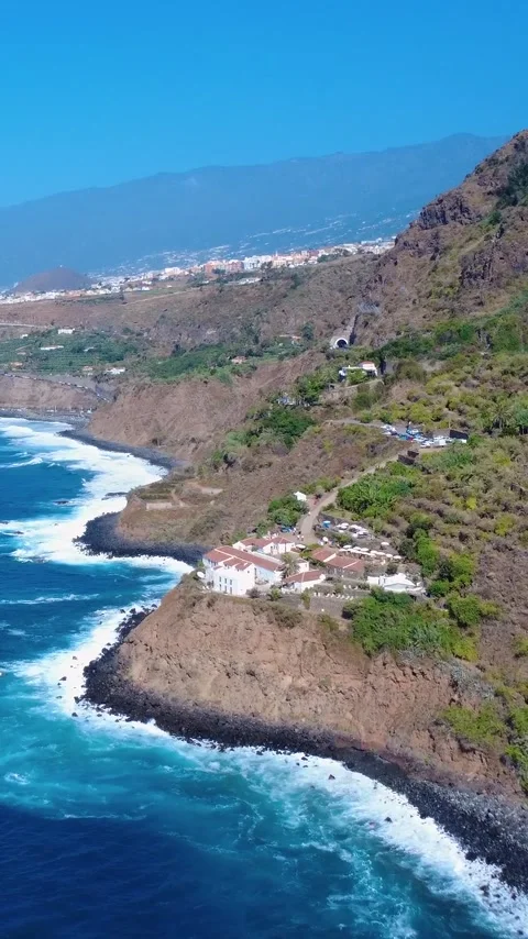 Vertical Aerial View of Rugged North Coast Cliffs in Tenerife Stock Footage 344851117