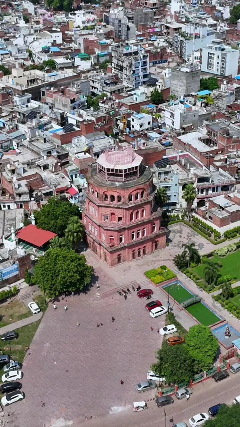 Vertical Aerial View of Satkhanda Monument Lucknow India Stock Footage 332331780
