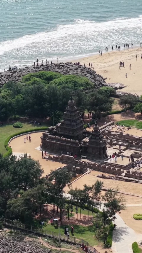 Vertical Aerial View of Shore Temple Mahabalipuram Tamil Nadu India 库存影片 334181565