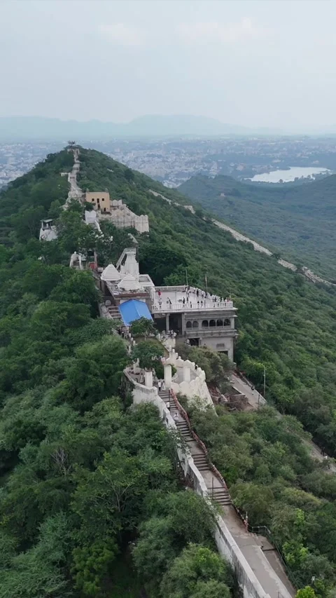 Vertical Aerial View of Shri Manshapurna Karni Mata Temple Udaipur India Stock Footage 332332443