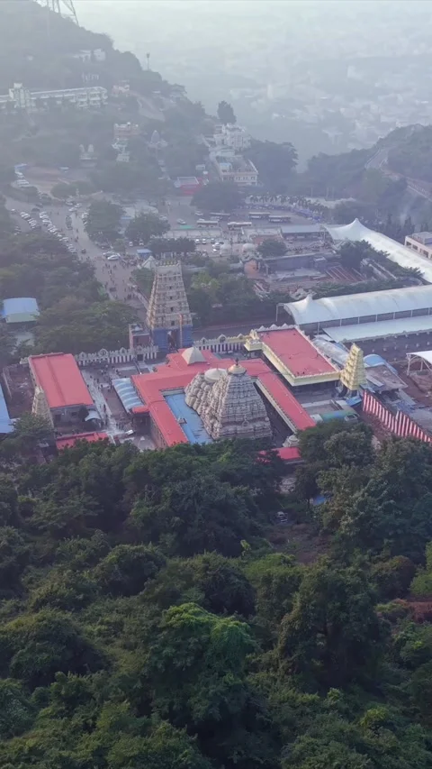 Vertical Aerial View of Simhachalam Temple Visakhapatnam Video stock 342892190