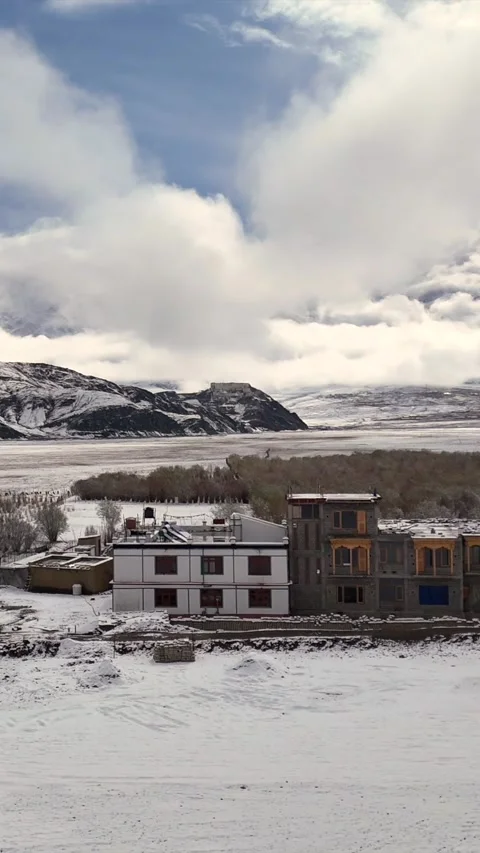 Vertical Aerial View of Snow Covered Mountains in Ladakh India Stock Footage 337286018
