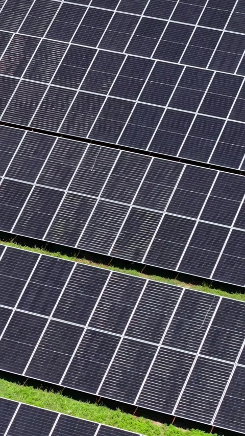 Vertical Aerial View of Solar Power Plant, Rows of Solar Panels on Sunny Day 動画素材 319467968