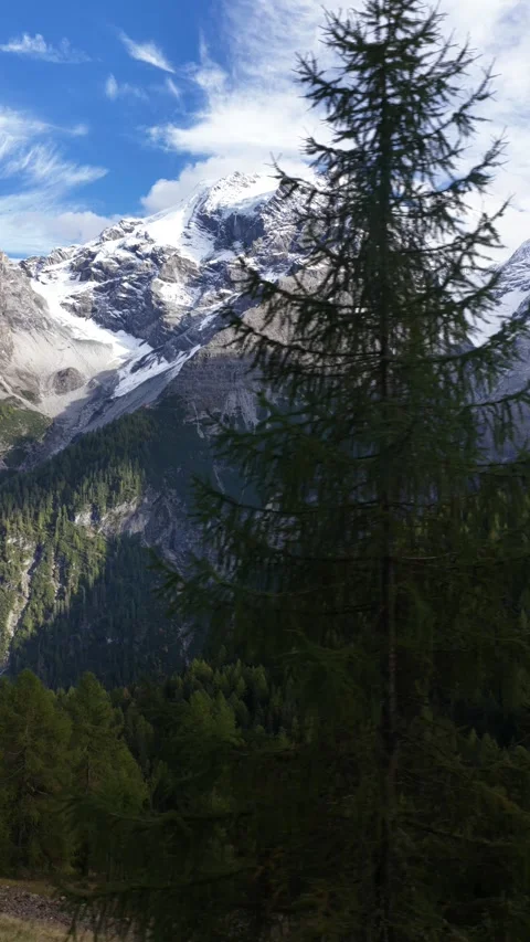 Vertical Aerial View of Stelvio Pass Alpine Peaks in Summer Stockbeeldmateriaal 325498246