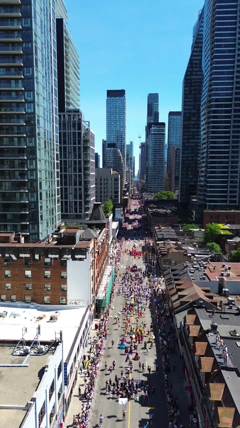Vertical Aerial View of Toronto Pride Parade 2026 Stock-Footage 337912632