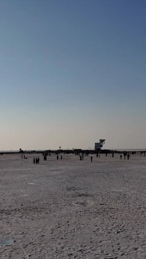 Vertical Aerial View of Tourists at White Desert Rann of Kutch Gujarat India Stock Footage 334026761