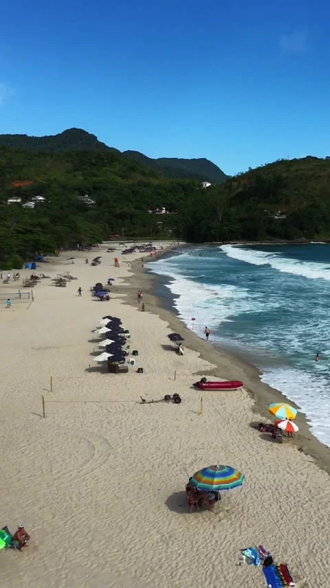 Vertical Aerial View of Tropical Beach and Ocean Waves Stock Footage 340525170