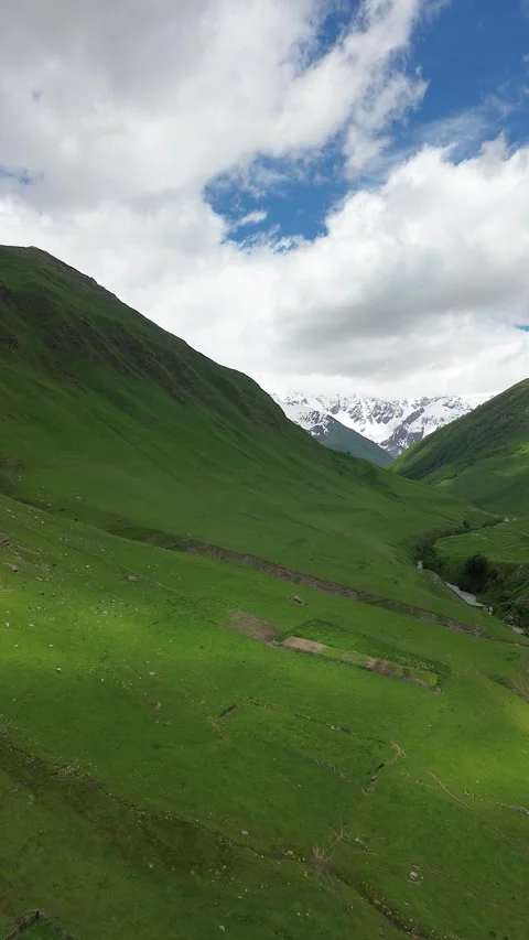 Vertical Aerial View, Ushguli Gorge and Mount Shkhara, Georgia Stock Footage 339353292