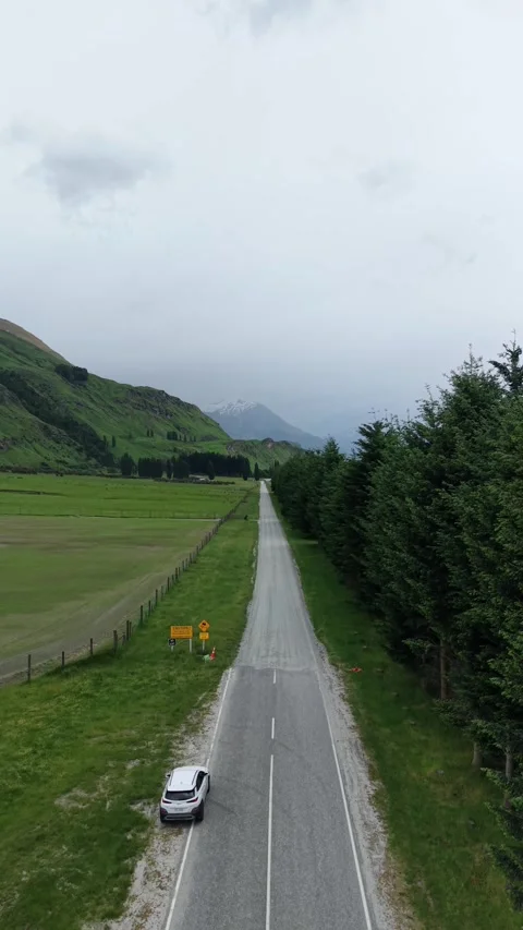 Vertical Aerial View of Wanaka Mount Aspiring Road New Zealand Video stock 336380485
