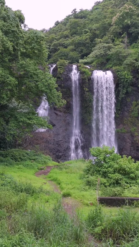 Vertical Aerial View of Waterfall in Maharashtra 库存影片 334181577