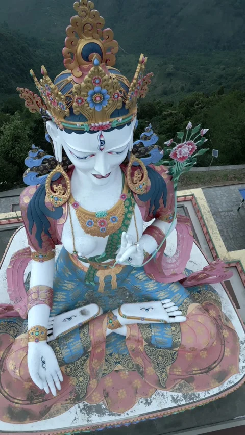 Vertical Aerial View of White Tara Statue in Tawang, Arunachal Pradesh Vídeos de archivo 339645802