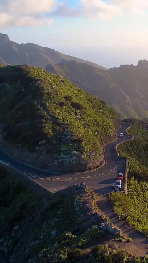 Vertical Aerial View of a Winding Mountain Road Masca Teno Tenerife Stock Footage 344851167