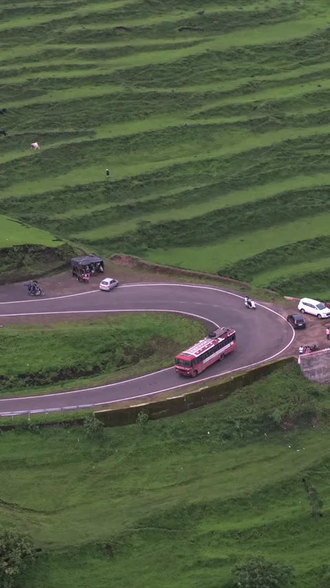 Vertical Aerial View of Winding Mountain Road on Gudhe Panchgani Plateau Sangli Stock Footage 346270876