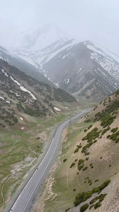 Vertical Aerial View of Winding Road on the Pamir Highway Stock Footage 337832950