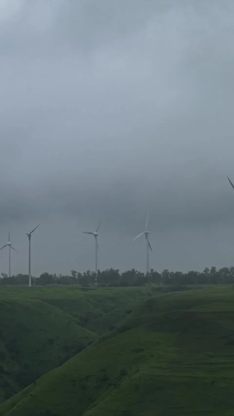 Vertical Aerial View of Windmills on Gudhe Panchgani Plateau Sangli Maharashtra Stock Footage 346270955