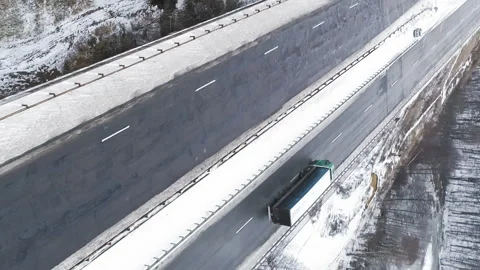 Vertical aerial winter traffic drone countryside road Stock Footage 255524506