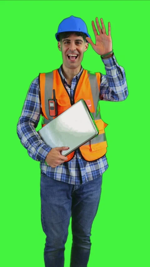 Vertical Affectionate construction worker greeting the camera while holding.. Stock Footage 287328067