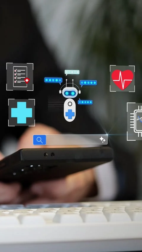 Vertical of AI medical chatbot assistant appears as an animation on a Stock Footage 334064614