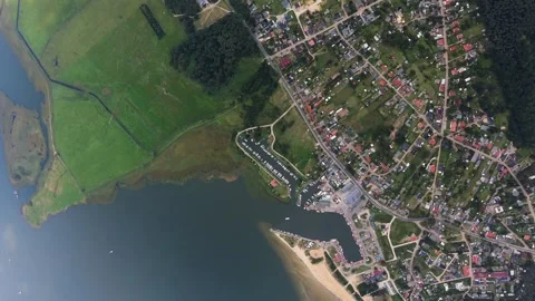 Vertical Airplane view of Freest harbor and Ostsee Bay Stock Footage 248963420