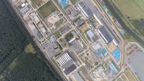 Vertical airplane view of industry and LNG terminal in Lubmin Stock Footage 248965007