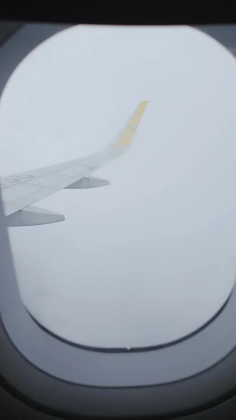Vertical airplane window view flying through clouds sky travel scene 動画素材 333814137