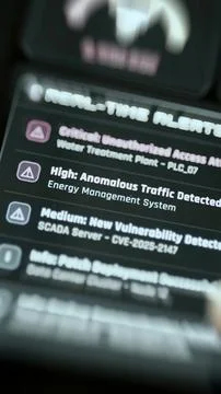 Vertical alert list reports unauthorized access at water treatment PLC 07 Stock Photos