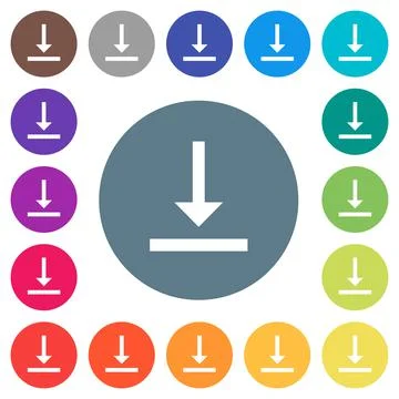 Vertical align bottom flat white icons on round color backgrounds Illustrazione stock