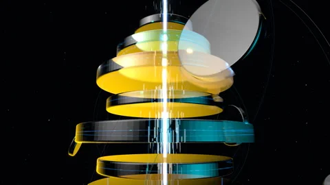 Vertical alignment of glowing energy nodes within a futuristic, 422 HQ 스톡 동영상 336655670