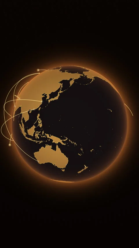 Vertical Amber Earth Globe With Data Routes Stock Footage 347167659