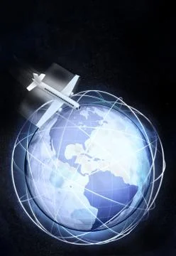Vertical america earth globe view with flying plane illustration イラスト素材
