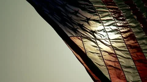 Vertical American Flag backlit w:sun Video stock 12020893