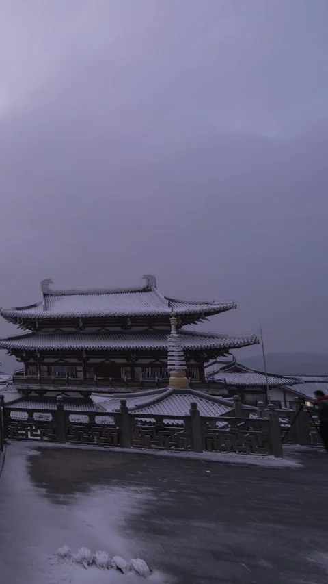 Vertical Ancient Chinese Architecture Snowscape Timelapse with Red Wall Vista Stock Footage 327478661