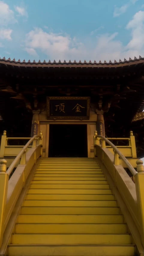 Vertical Ancient Chinese Architecture Timelapse with Blue Sky and White Clouds Stock Footage 327478420
