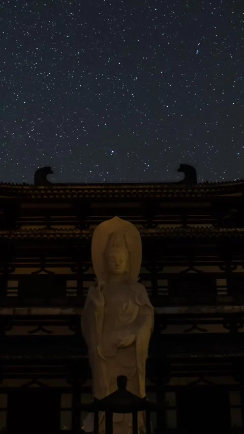 Vertical Ancient Chinese Building Starry Night Sky Milky Way Timelapse Vista Stock Footage 327478304