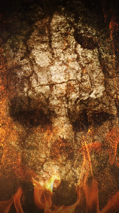 Vertical Ancient Skull Wall in Hell 4K Loop Stock Footage 274450453