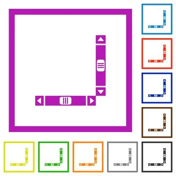Vertical and horizontal scroll bars flat framed icons Stock Illustration