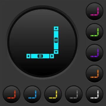 Vertical and horizontal scroll bars dark push buttons with color icons Stock Illustration