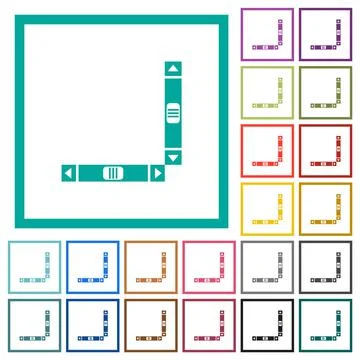 Vertical and horizontal scroll bars flat color icons with quadrant frames Stock Illustration